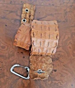 Leder Gürtel Krokodil Echt, Verschluss, Edelstahl Karabinerhaken, Ösen, Cognac - Picture 1 of 9