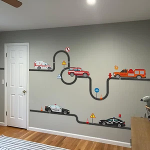 Huge Boy Wall Decals Peel and Stick, Realistic Cars Wall Sticker, Emergency Vehi - Picture 1 of 12