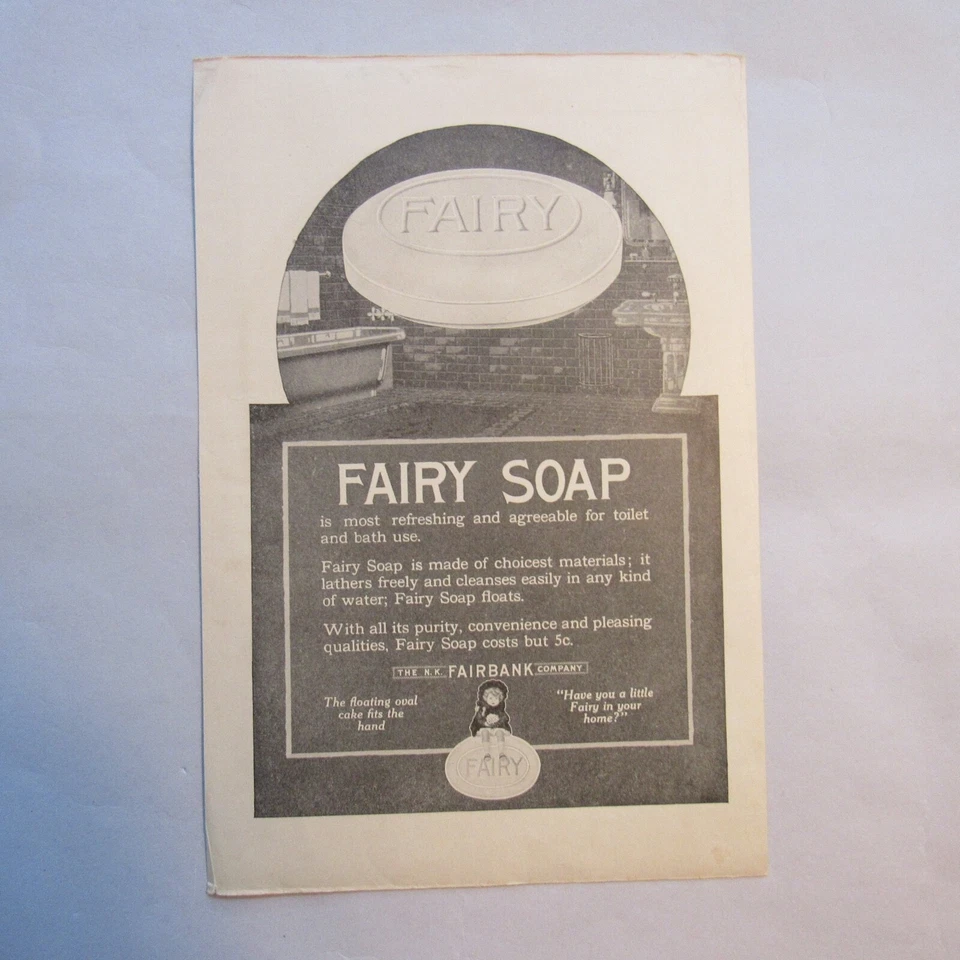 Anuncio impreso en jabón de hadas 1916 N.K. Fairbank Co. Foto 1 de 1