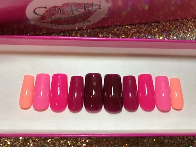 Gradient Plum Peach Ombre Press On Nails Handmade Pink Glue On Fake Fingernails - Image 1 of 4