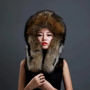 Heavy Fox/Raccoon hide Fur Ushanka Cossack Hat Windproof Winter Fluffy Fur Caps - Picture 1 of 12