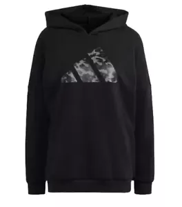 ADIDAS SPORTSWEAR LEOPARD-PRINT OVERSIZE FRENCH TERRY HOODIE Women's Black Sz M - Picture 1 of 12