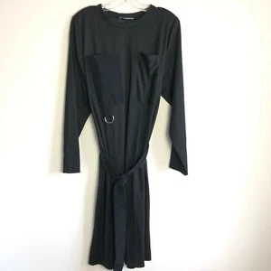 New Zara Striped Dress With Pockets belted Long sleeve Black Knee Length Sz L - Bild 1 von 11