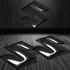 2x 2" Emblem Decal "S" Logo Polished/Glossy Fairing/Fender Sticker Suzuki Black - Picture 1 of 1