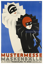 Masquerade Ball Poster German Vintage Wall Art Poster Masks Costume Poster Art 