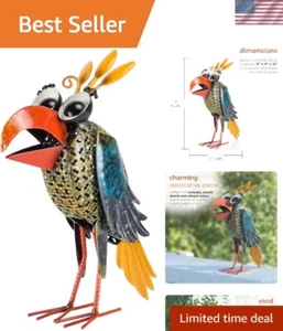 Multicolor 12" Wide-Eyed Bird Sculpture - Weather-Resistant Garden Accent - Picture 1 of 12