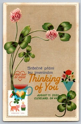 Maxi tarjeta #5806 Thinking of You trébol de cuatro hojas azul FDC con cancelación DCP en colección Foto 1 de 2