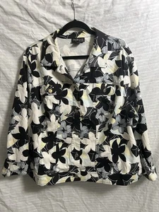 Style & Co Women’s White Floral Lightweight Jeans Cotton Jacket Floral Size 18W - Afbeelding 1 van 8