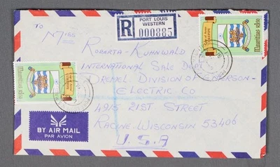 MayfairStamps Mauricio 1981 Port Louis registrado en Racine WI correo aéreo cubierta a Foto 1 de 2