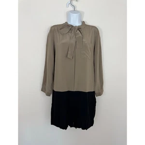 Madewell Broadway & Broome Silk Romper Small NWT Tan Black Colorblock Tie Neck - Picture 1 of 8
