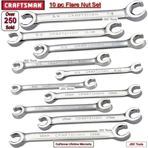 CRAFTSMAN TOOLS 10 pc SAE and MM Flare Nut Wrench Set 9-18 MM 1/4-7/8" SAE 9 5 - Picture 1 of 5