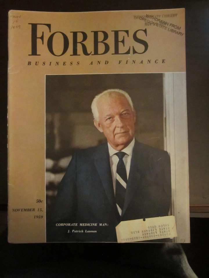 Forbes Business Magazine November 1959 Corporate Medicine Man J Patrick Lannan - Image 1 of 1