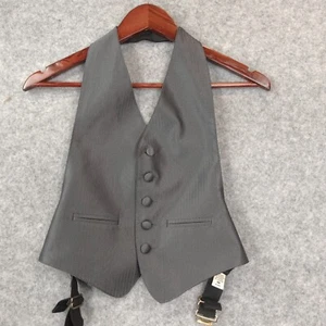 Herringbone Open Back Waistcoat Boys S M Gray Tuxedo Vest Party ANDREW FEZZA USA - Picture 1 of 12
