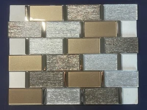 NY13N Silver/Gold Glass Rectangle Mosaic Tile Kitchen Bathroom Backsplash - Picture 1 of 4