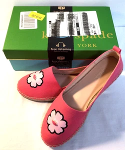 Womens 9 M Kate Spade Espadrilles Flower Gavyn Peony Canvas Loafers Pink Flats - Picture 1 of 17