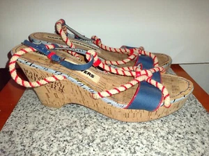 HARAJUKI LOVERS Sandals. Adjustable Sizing. Pre-Owned. Red-Blue Colors. - Picture 1 of 8