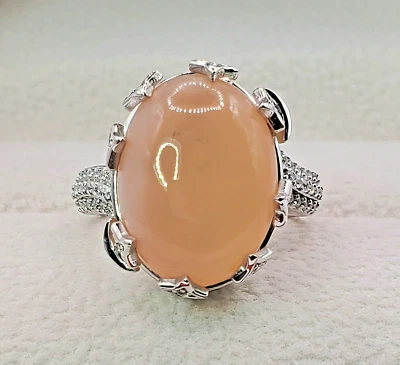 Anillo de plata esterlina sobre platino celeste y circón con piedra lunar melocotón talla 5,5 Foto 1 de 4