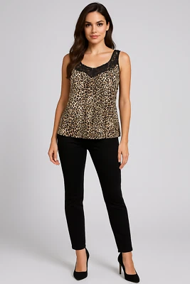 Top vintage Y2K Spense para mujer L marrón encaje estampado animal Baddie llamativo Foto 1 de 4