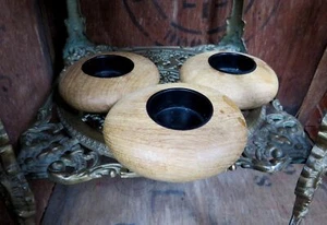 3 Wood Tealight Holders Hand Made Candlesticks Candleholder Rustic Cottagecore - Picture 1 of 2