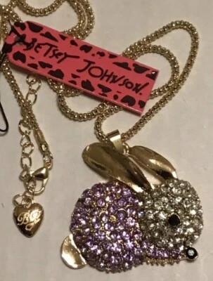 Betsey Johnson Rabbit Bunny Easter Pendant Necklace Purple Lilac Crystal - Image 1 of 3