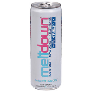 Meltdown Drink - Keto, Pre-Workout Energy, Caffeine | Rainbow Unicorn, 12 Cans