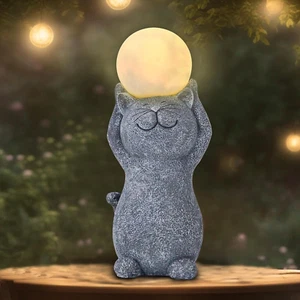 Solar Garden Decor Cat Moon Outdoor Statue and Figurine Lights, Outdoor Patio Sc - Picture 1 of 12