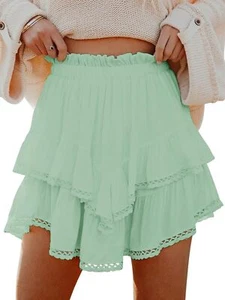 Women's High Waist Flowy Boho Ruffle Tiered Mini Skorts Golf Tennis Crochet - Picture 1 of 38