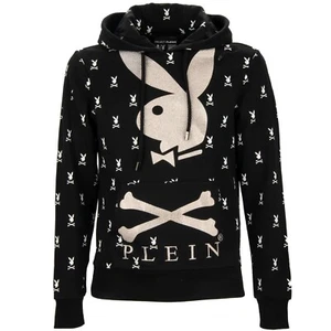 PHILIPP PLEIN x PLAYBOY Crystals Logo Bunny Hoodie Sweater Black White 08368 - Picture 1 of 9