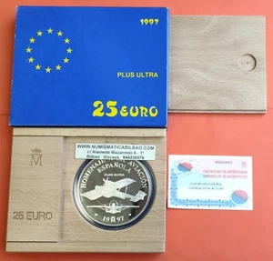 5 ONZAS x ESPAÑA 25 EUROS 1997 PLUS ULTRA AVION ESTUCHE FNMT PLATA Cincuentin - Imagen 1 de 2