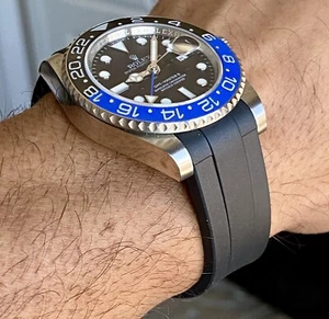 20mm BLACK Rubber Strap Band Rolex Watches Submariner GMT Tang Buckle - Imagen 1 de 12