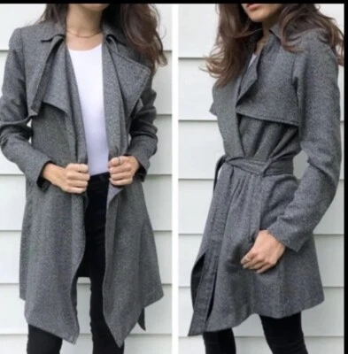 1. State Lightweight Belted Trench Coat Womens Sz S Herringbone Black/White/Grey — 第 1/4 张图片
