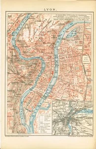 Mapa de la ciudad de LYON 1894 gráfico original - Imagen 1 de 1