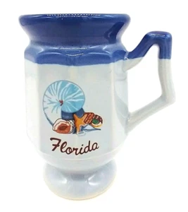 Ceramic Footed Mug Florida Souvenir Cup Blue Coffee Tea 1970s Vintage 10oz - Picture 1 of 8