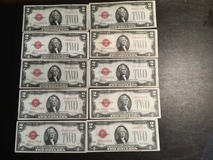 10 High Grade XF-AU 2.00 1928 Red Seal Legal Tender All Notes Are Dirty - Picture 1 of 7