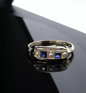 Antique Sapphire & Pearl 14k Gold Dress Ring Size K1/2 Val $1720 - Picture 1 of 6
