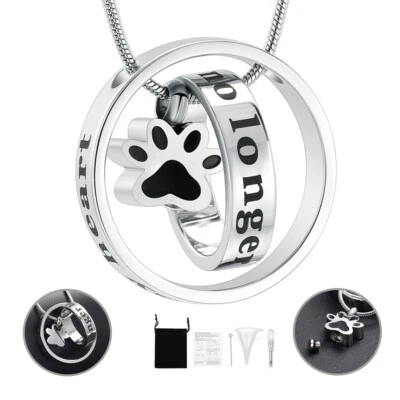 Collar de urna con estampado de pata para cenizas de perro de acero inoxidable para cenizas de gato collar conmemorativo Foto 1 de 4