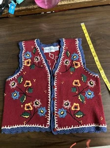 Sharon Young rot blau Blumen Pullover Weste Gr. Small (B-7) - Bild 1 von 6