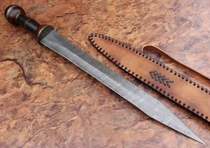 DAMASCUS Fancey handmade Rose Wood Handle GLADIUS Sword with Leather Sheath 27 " - Foto 1 di 7