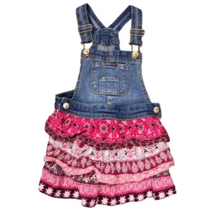 Jordache Denim Overall Dress Layered Ruffled Skirt Rhinestone Hearts Pink 2T - Picture 1 of 13