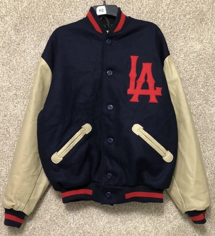 Ebbets Field Flannels LA Los Angeles Dodgers Letterman Wool Leather Jacket Sz XL Cover