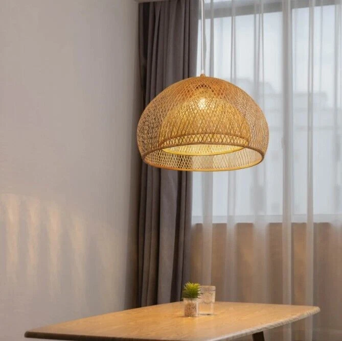Woven Bamboo Pendant Light Straw Hat Lamp Shade Rustic Light Fixture Bar Kitchen - Image 1 of 4