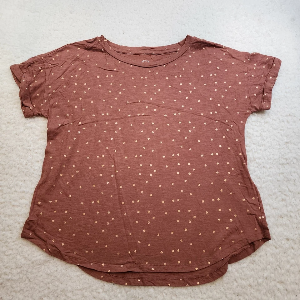 Maurices 24/7 Dolman Manga Corta L Borgoña Dorado Lunares Algodón Modal Suave Foto 1 de 4