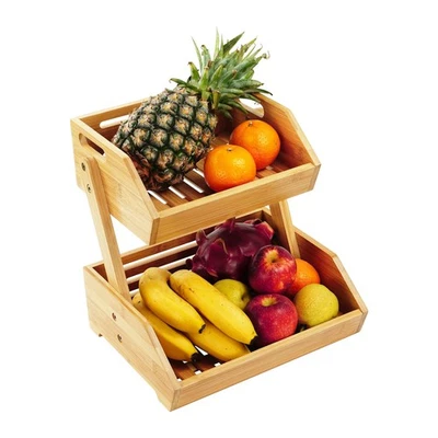 Obst Etagere Obstschale Gemüsekorb Obstetagere Obstkorb Holzobstregal Bambus - Bild 1 von 2
