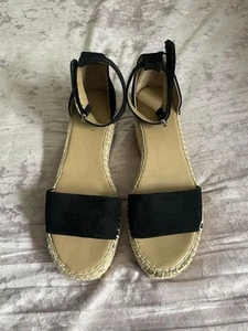 Franco Sarto Clemens Espadrille Sandal Womens 7M Black Suede Wedge Heel Shoes - Imagen 1 de 10