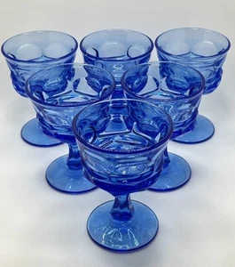 Vtg Set Of 6 Fostoria Champagne/ Tall Sherbet Argus Blue Glasses 5 1/8" Tall - Picture 1 of 13