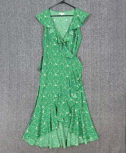 Maxi vestido envolvente Max Studio para mujer L verde floral sin mangas con volantes dobladillo alto bajo - Imagen 1 de 11