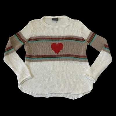 Suéter Pullover Ligero Madera Ships Corazón Rayas Talla S/M Blanco Foto 1 de 4