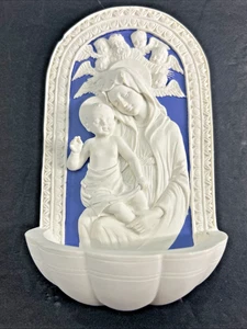 Della Robbia Madonna & Kind 5,75" Wandfont - blau & weiß Weihwasser Dekor - Bild 1 von 10