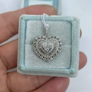 2 Ct Round Cut VVS1/D Diamond Heart Pendant 14k White Gold Finish 18" Free Chain - Picture 1 of 5