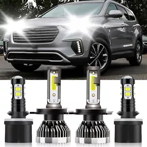For Hyundai Santa Fe 2002-2006 LED Headlight + Fog Light Bulbs Kit 6000K White - Picture 1 of 12